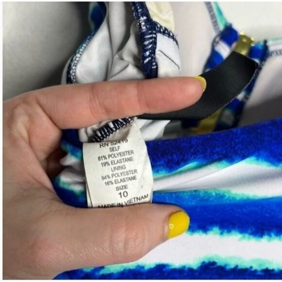 La Blanca One Piece White Blue Bandeau Cupped Ruched Swimsuit Size 10 - Picture 7 of 11